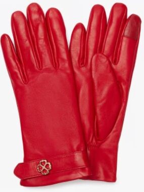 Kate Spade Leather Flower Buckle Tech Gloves Red Size Large